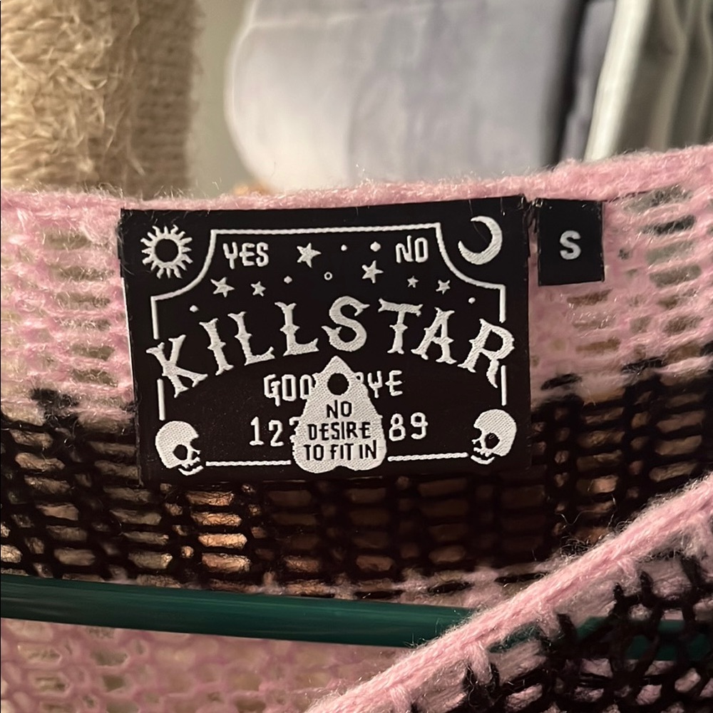 Killstar Pink and Black Cropped Graphic Hoodie